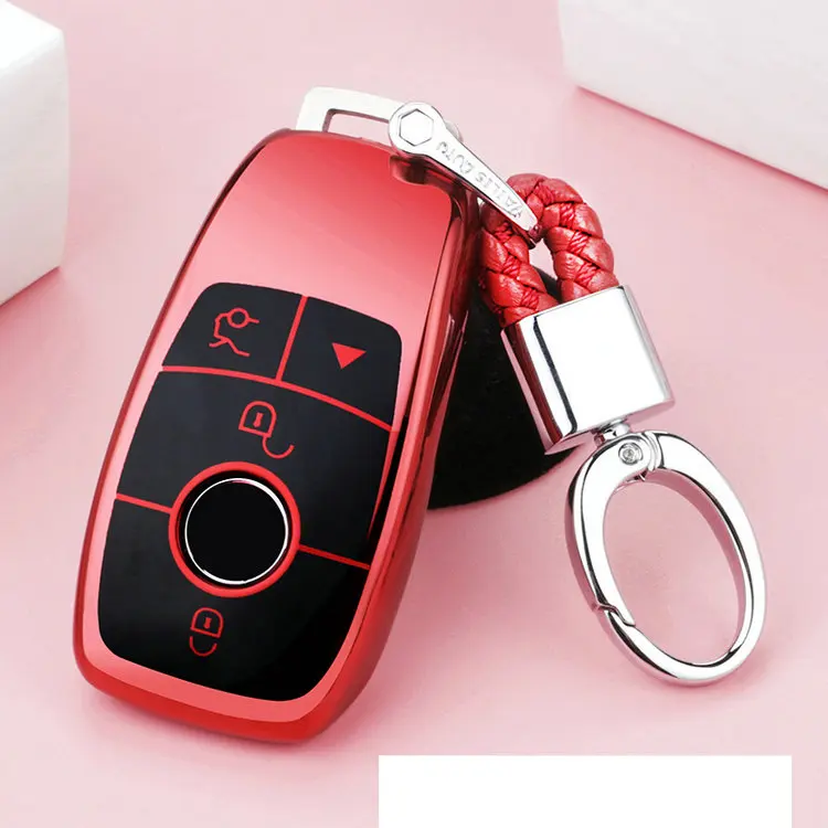 red with keychain TPU высокого качества автомобильный брелок для ключей корпус сумка защитный ключ кольцо для Mercedes Benz E Class W213 S класс автомобильные аксессуары - Название цвета: red with keychain