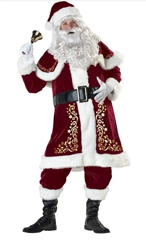 A Full Set of Christmas Costumes Santa Claus for Adults Red Christmas Clothes Santa Claus Costume Luxury Suit