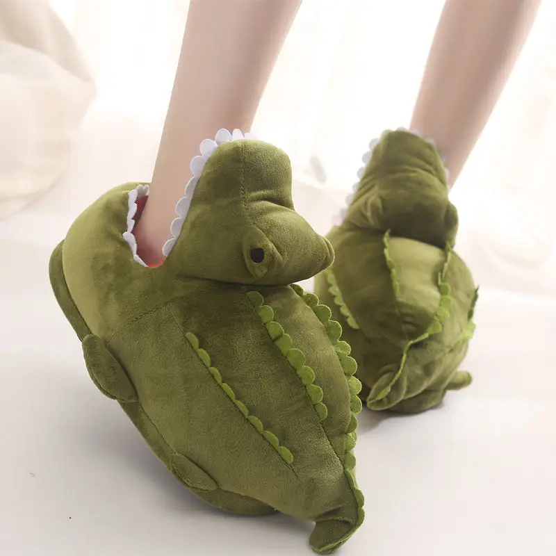 

Girls winter funny house slippers for unisex plus size 4.5-10.5 green crocodile shark winter shoes woman slippers