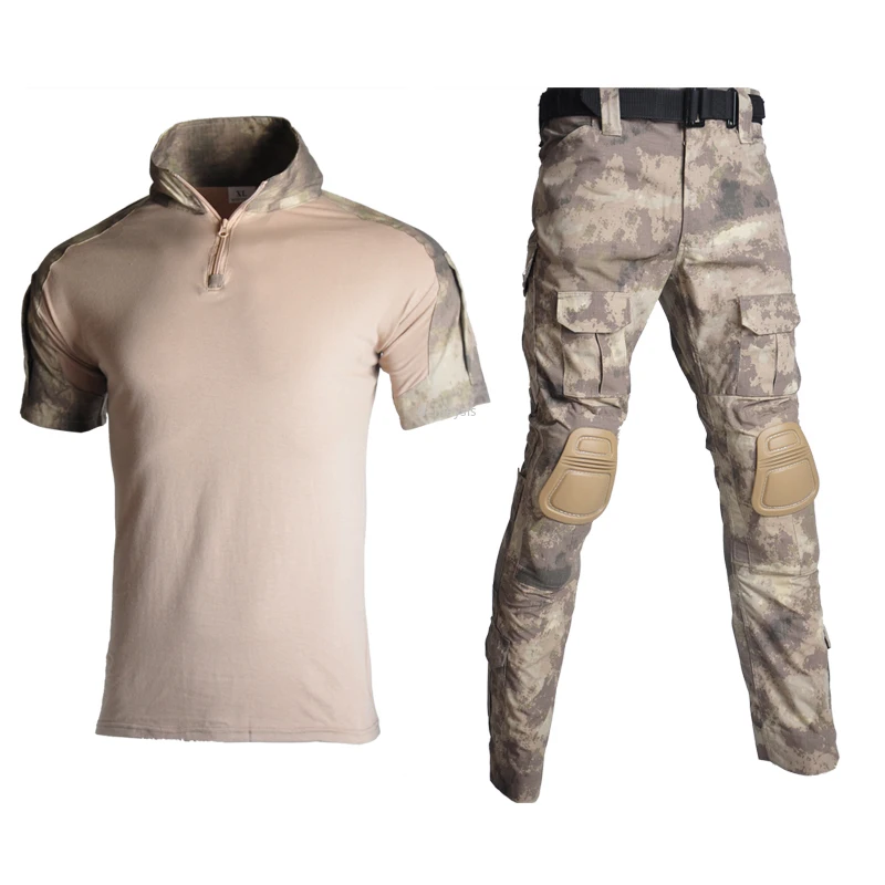 Тактическая Боевая униформа с коротким рукавом, военные костюмы для страйкбола, для охоты, стрельбы, пейнтбола, рубашки+ брюки-карго, наколенники