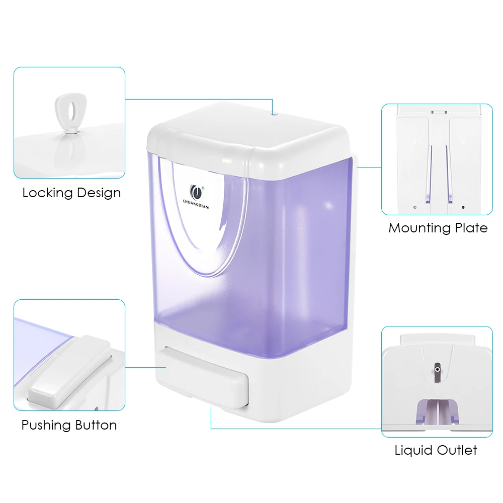 CHUANGDIANWall Mount Hand Sanitizer Detergent Shampoo Box Liquid Soap Dispenser Manual 1000ml Home Kitchen Bathroom Soap Bottle