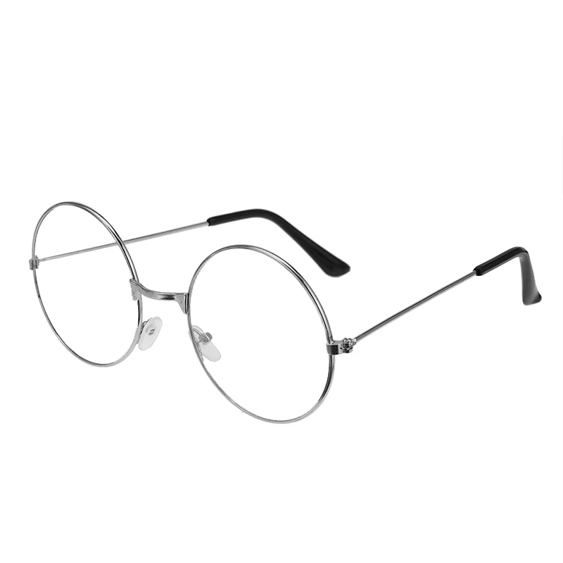 Классические винтажные Круглые Солнцезащитные очки с металлической оправой, солнцезащитные очки без градусов, прозрачные линзы, модные плоские очки