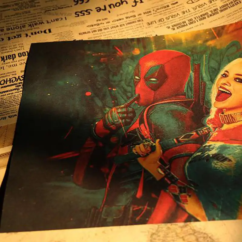 Room decoration movie clown girl and deadpool kraft paper poster cafe western restaurant decoration painting wall stickers