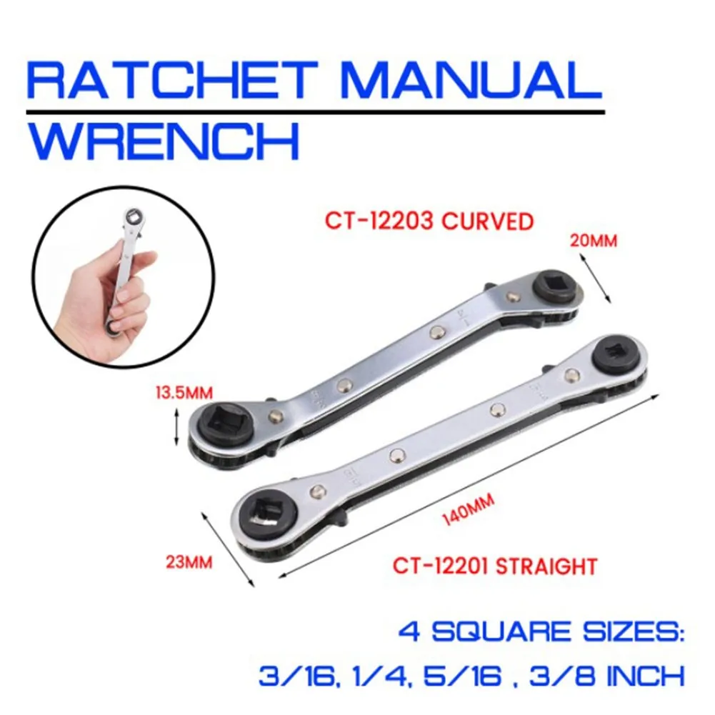 Robinair 11012 Reversible AC Service Valve Wrench - 4-Way Ratchet For HVAC & Automotive Repair