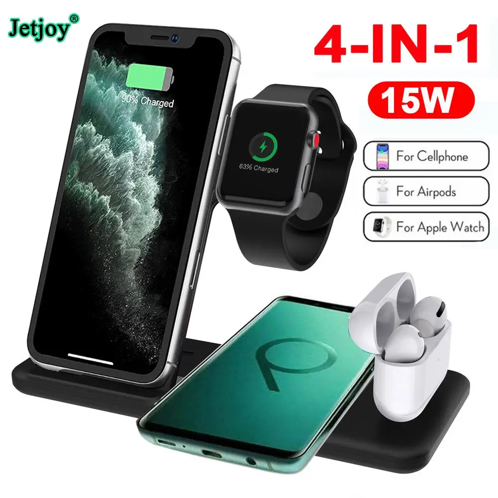 15 Вт 4 в 1 Qi Беспроводная Быстрая зарядка подставка для iPhone 11 XS XR X 8 samsung зарядная