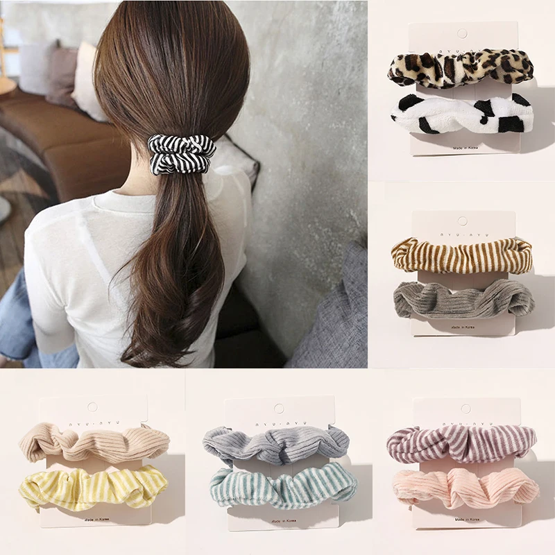 

Elastic Hair Bands Striped Hair Ties Set Ponytail Hair Accessories Rubber Bands 1 Set Plush Scrunchies Furry Hair Rope