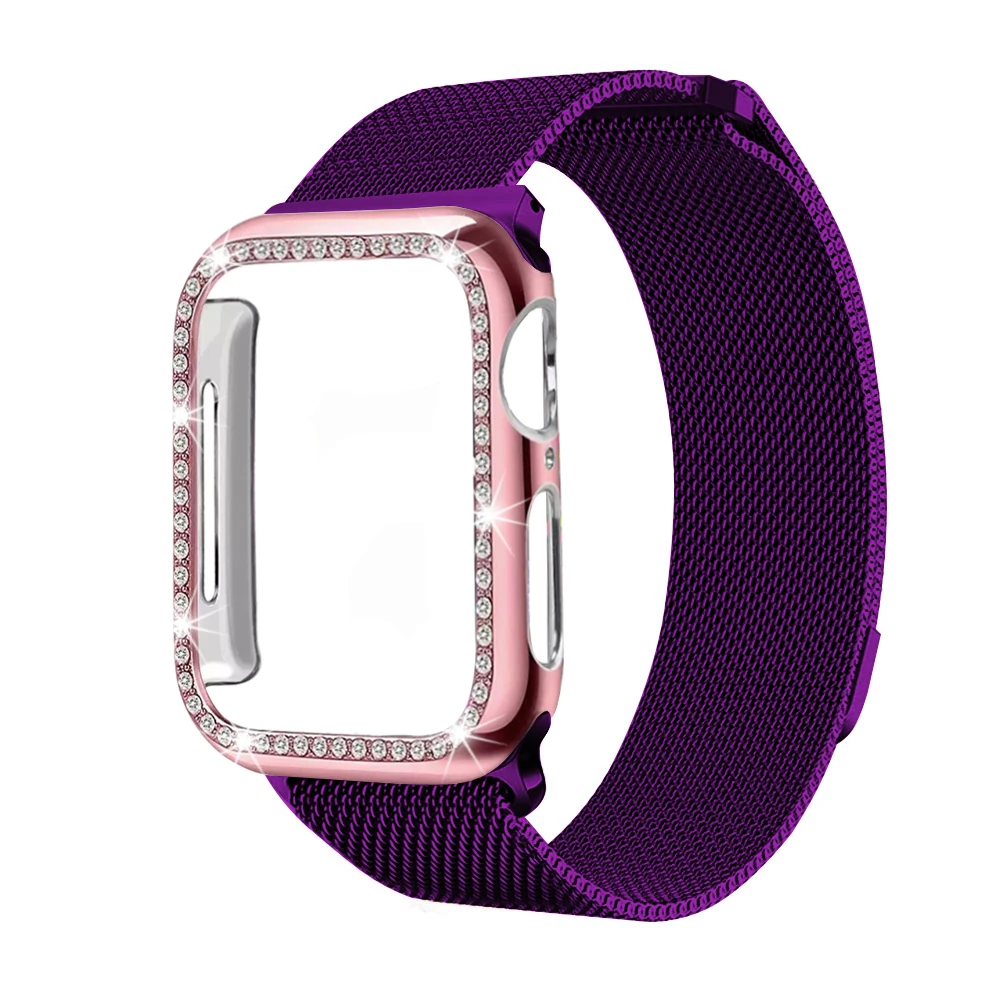 Deep purple Для Apple Watch чехол+ ремешок iwatch 5 ремешок 42 мм 38 мм Миланский ремешок из нержавеющей стали браслет часы Apple watch 4 3 21 - Цвет ремешка: Deep purple