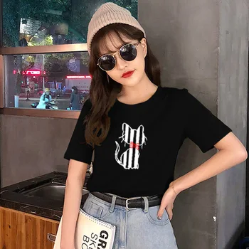 

Print T Shirt Women Gray Harajuku Ullzang Fashion T-shirt Graphic Cute Cartoon Black