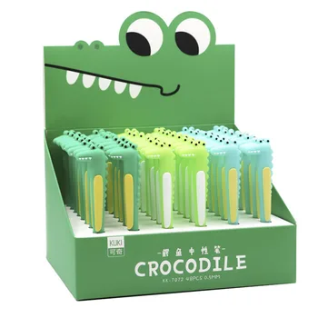 

48 pcs/lot Cartoon Crocodile Gel Pen Cute 0.5mm black ink Neutral Pen School writing Supplies Promotional Gift