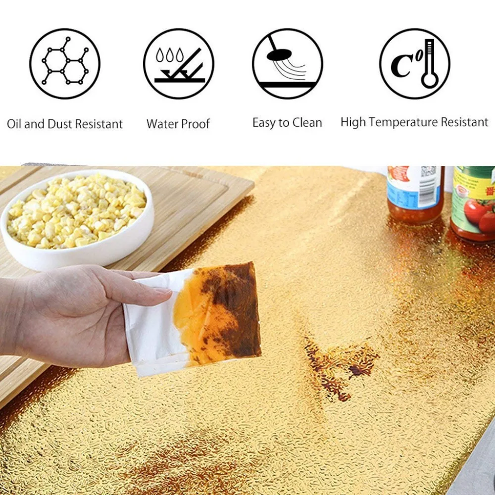 Kitchen Oil Proof Waterproof Stickerr Aluminum Foil Gold  Self Adhesive Wall Sticker Kitchen Decor Wallpapers DIY (13)