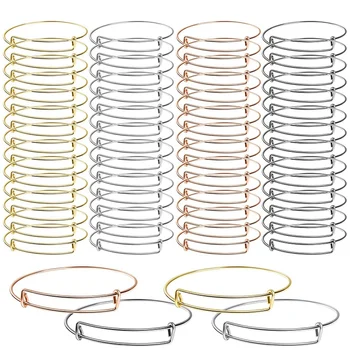 

60 Pcs Expandable Bangle Bracelets Adjustable Wire Bracelets, Blank Bangles for DIY Jewelry Making