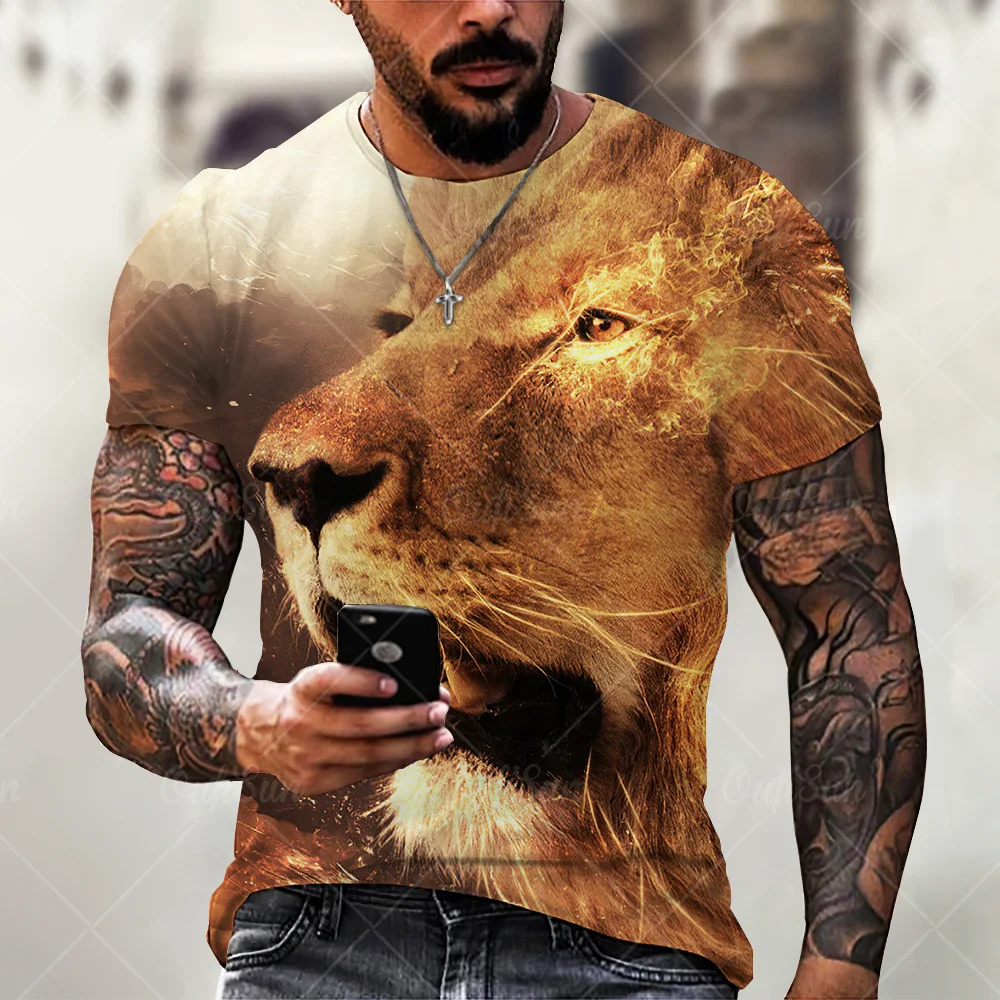 2021 New Fashion Cool T-shirt For Men’s 3D T-shirt Printing lion Short Sleeve Summer Shirt Printing T-shirt