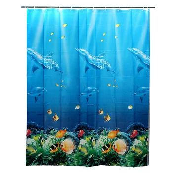

180x180cm Tropical Beach Sea Dolphin Fish Ocean Color Shower Curtain with Hooks