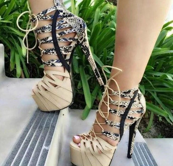 

Big Size Sexy Platform Shoes Women Hollow Lace Up Stiletto Booties Peep Toe Runway Party Summer Spring Shoe High Heels Gladiator