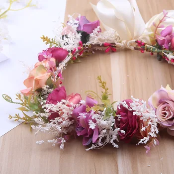 

Hawaiian Wreath Holiday Bride Bridesmaid Simulation Adjustable Decorative Dried Flower Headband Hair Band Wreath