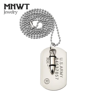 

MNWT Fashion Men Military Army Bullet Charm Dog Tags SINGLE Embossed Chain Pendant Necklace Men's Jewelry Gift