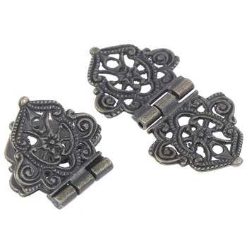 

2pcs Vintage Alloy Hollow Flower Hinge Chinese Furniture Hardware Metal Hinges Cabinet Door Butt Hinges For DIY Box 24*54mm