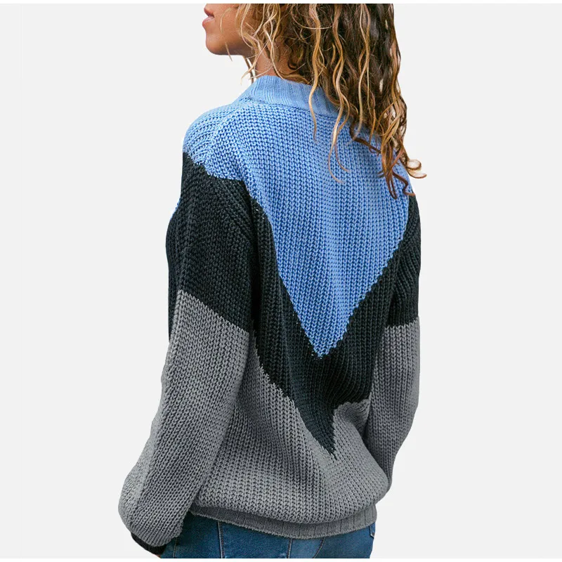 Женский Цветной вязаный свитер с круглым вырезом, джемпер, весенний Повседневный Модный пуловер, женские осенние свитера высокого качества, женские топы