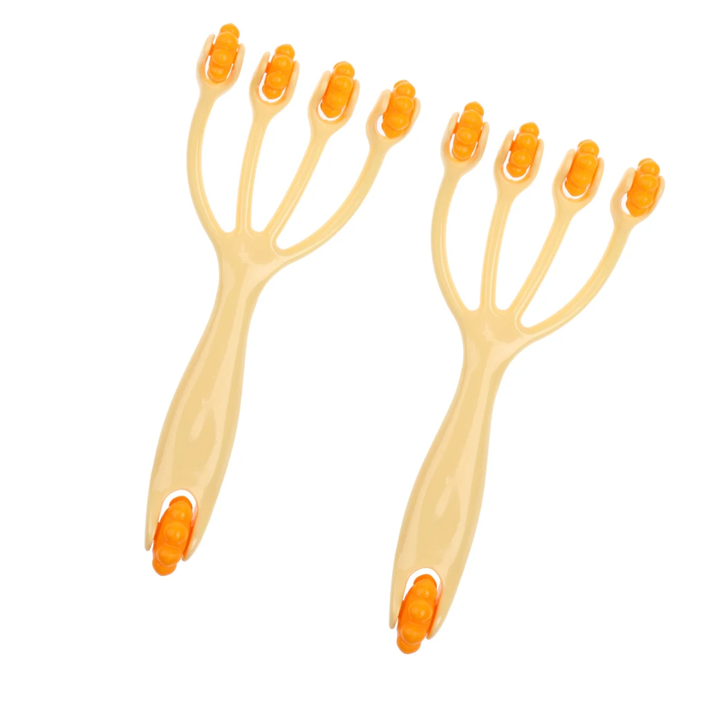 2 Pieces Portable Relax 4 Fingers Roller Massage Hand Push Leg Neck Back Waist Calf Wheel Massager for Personal Travel