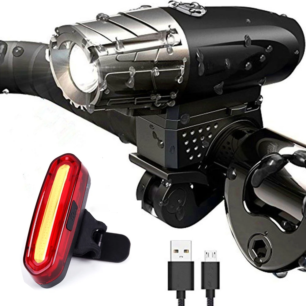 Excellent LED Super Bright Bicycle Headlights + Taillight USB Rechargeable Waterproof Lithium Battery Front  Rear Bike Lamp 10