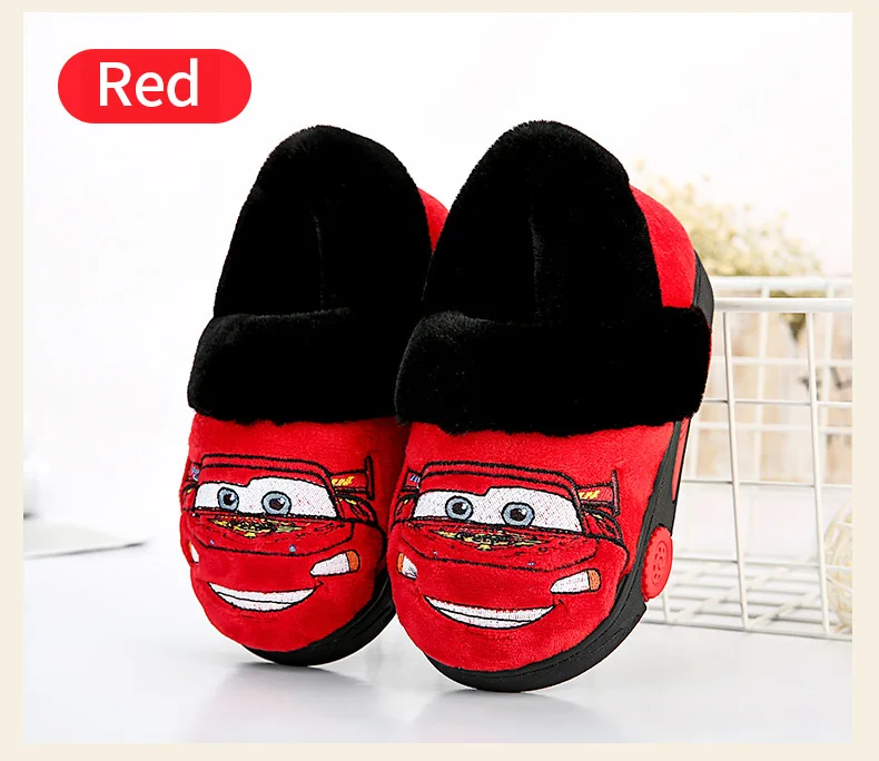 Disney Children Cotton Slippers Winter Cartoon McQueen Car Cotton Shoes Home Soft Cotton Slippers