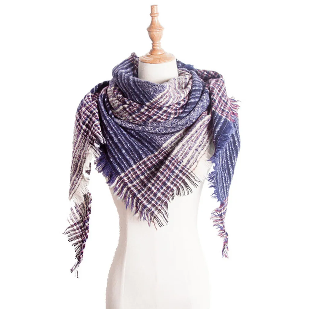 Новинка, осенне-зимний женский модный цветной длинный шарф, зимний теплый полосатый большой шарф, плотные шарфы#10 - Цвет: Тёмно-синий