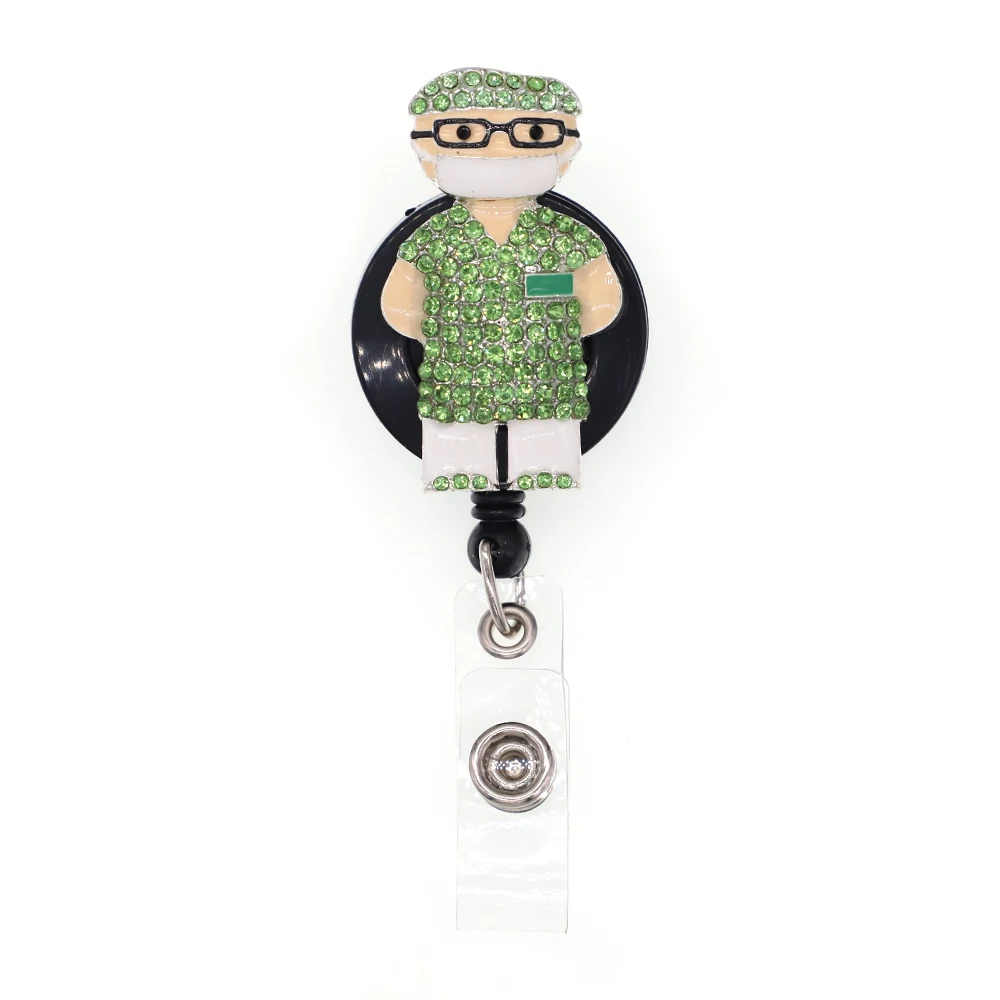 

10pcs/lot Medical Style Green Rhinestone Retractable Enamel Male Doctor Female Doctor Badge Reel Nurse Badge Holder