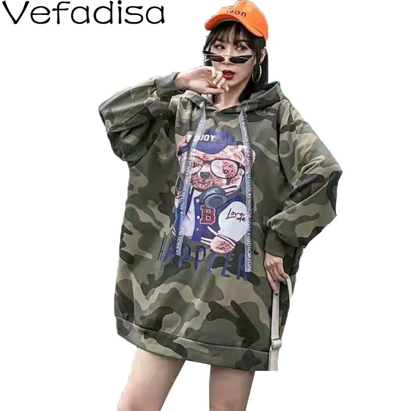 Vefadisa камуфляжная Женская толстовка с капюшоном зима 2019 мультяшный принт