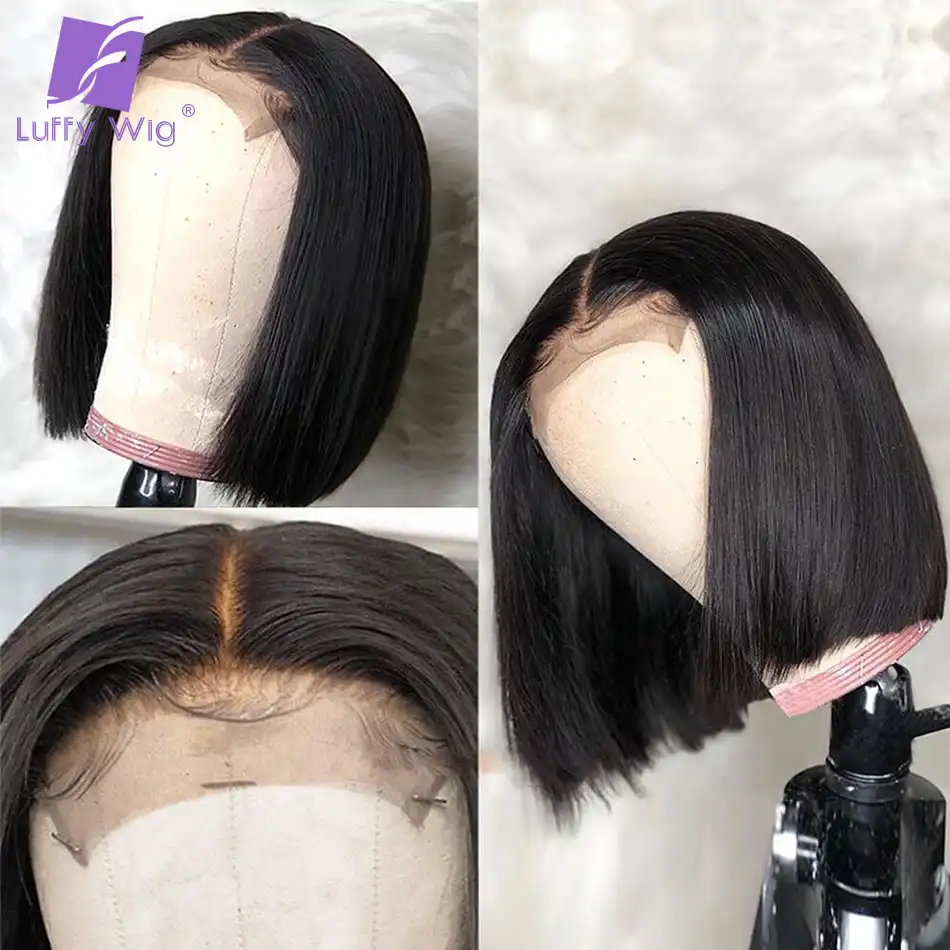 Short Bob Wavy 4x4 Lace Closure Wig Brazilian Hair Glueless 5x5 Silk Base Wig