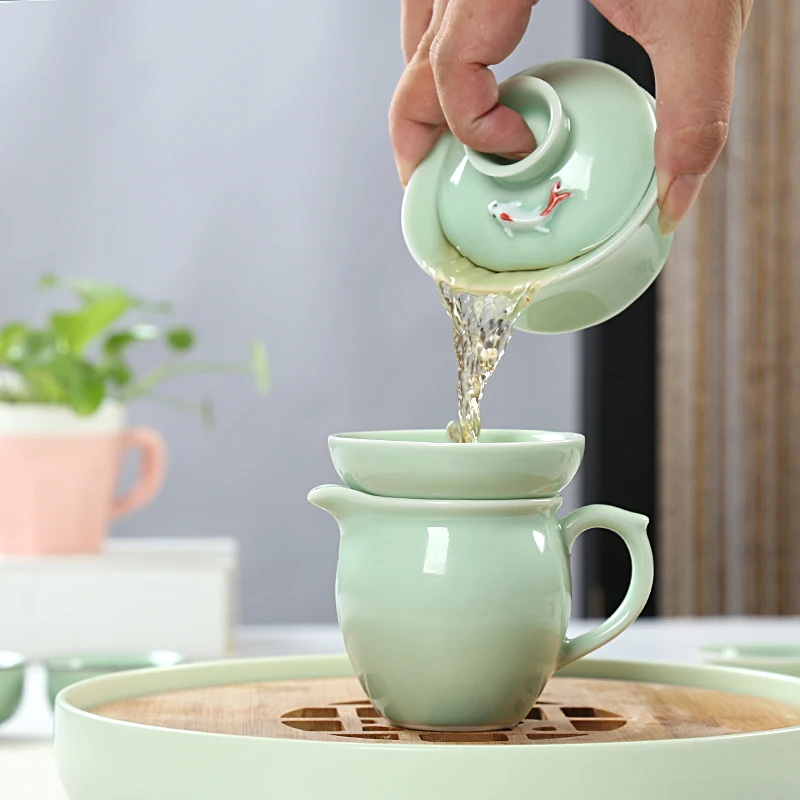 Longquan Celadon Ceramic Tea Set, Fish Tank, Kung Fu Teapot, Teapot, Bowl, Bowl, Teacup,