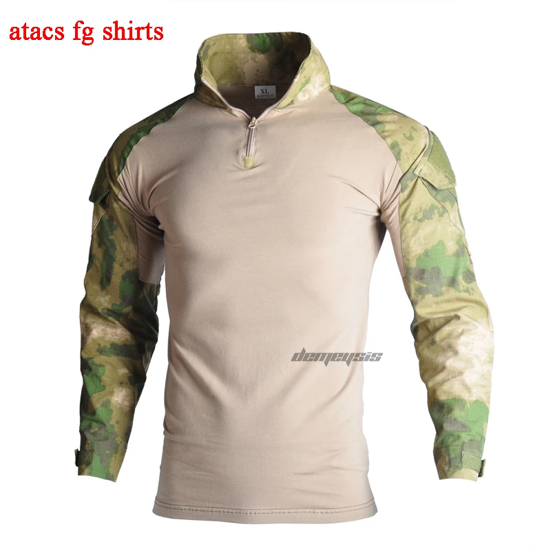 atacs fg shirts Тактическая Военная форма костюмы камуфляж стрельба рубашки в охотничьем стиле брюки налокотники наколенники CS страйкбол Пейнтбол Одежда наборы - Цвет: atacs fg shirts