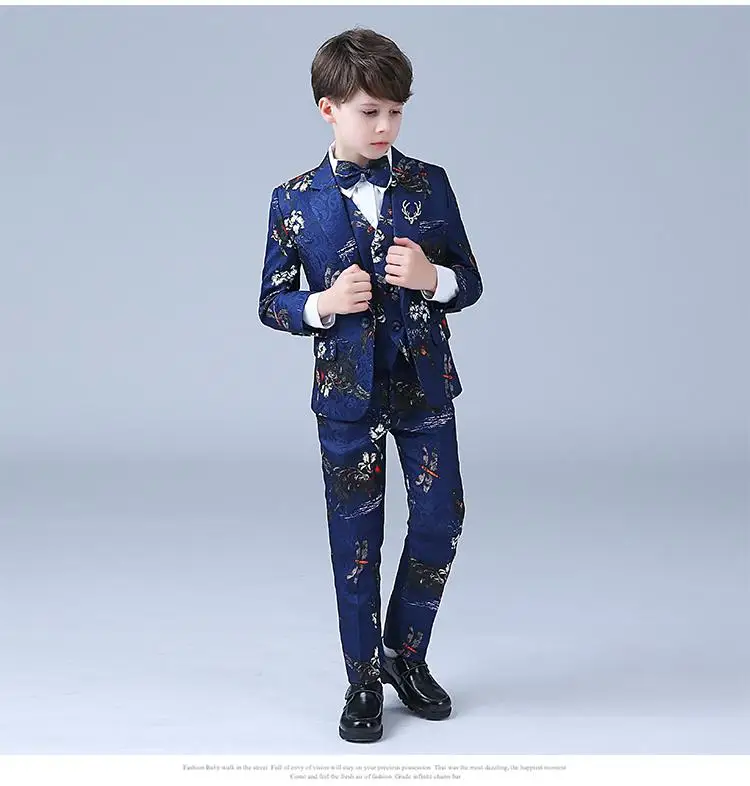 Официальные костюмы для мальчиков из 7 предметов куртка с цветочным принтом однобортный клетчатый Повседневный эластичный пояс цена, размер 90-150 см - Цвет: 7 pieces B