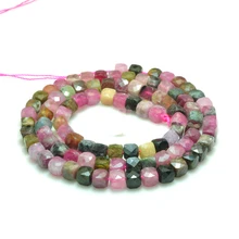 Турмалин 4 мм бусы с натуральными драгоценными камнями квадратный граненый для серебра 925 ювелирные изделия ожерелье серьги браслет 15 дюймов ICNWAY