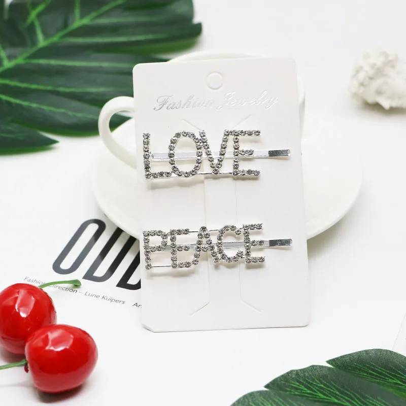 LOVE PEACE Корейская мода ins стиль заколка для волос боковые буквы из кристаллов заколки для волос для женщин заколки для волос аксессуары для волос для девочек - Цвет: LOVE PEACE