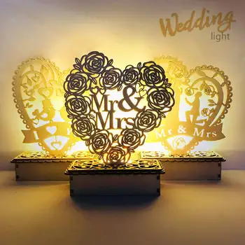 

MDF Marriage Wedding Decoration LED Light Lamp Heart Shape Romantic Desktop Decoration Night Light Home Decor Party Supplies