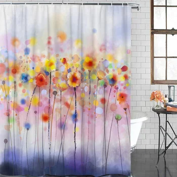 

Flowers Watercolor Painting Waterproof Fabric Shower Curtain Home Decoration Shower Curtains Bathroom Curtain &12 Hook