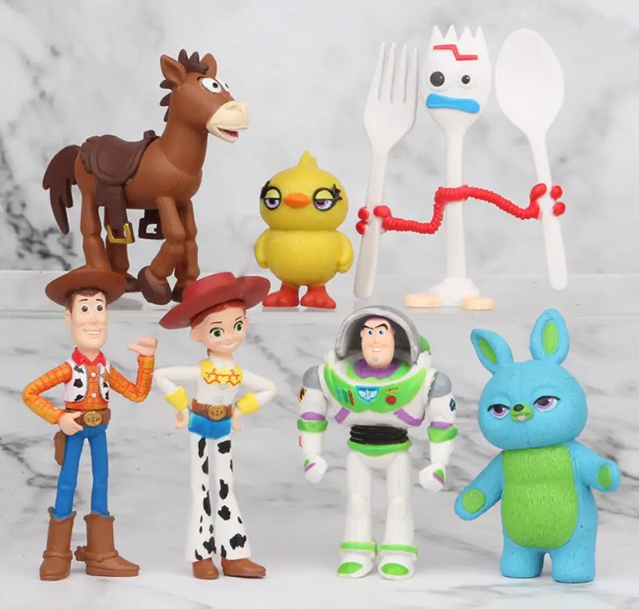 

7PCS Set Action Figure Toy Story 4 Model Forky Buzz Lightyear Woody Jessie Alien Horse PVC Plastic Cake Figure Decoration Toys