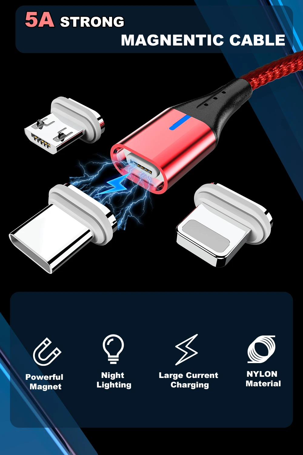 Магнитный кабель для быстрой зарядки Vanniso 1m 2m 5A для iphone 11 samsung A50 A30 Xiaomi mi9 note7 huawei Magnet Microusb быстрое зарядное устройство
