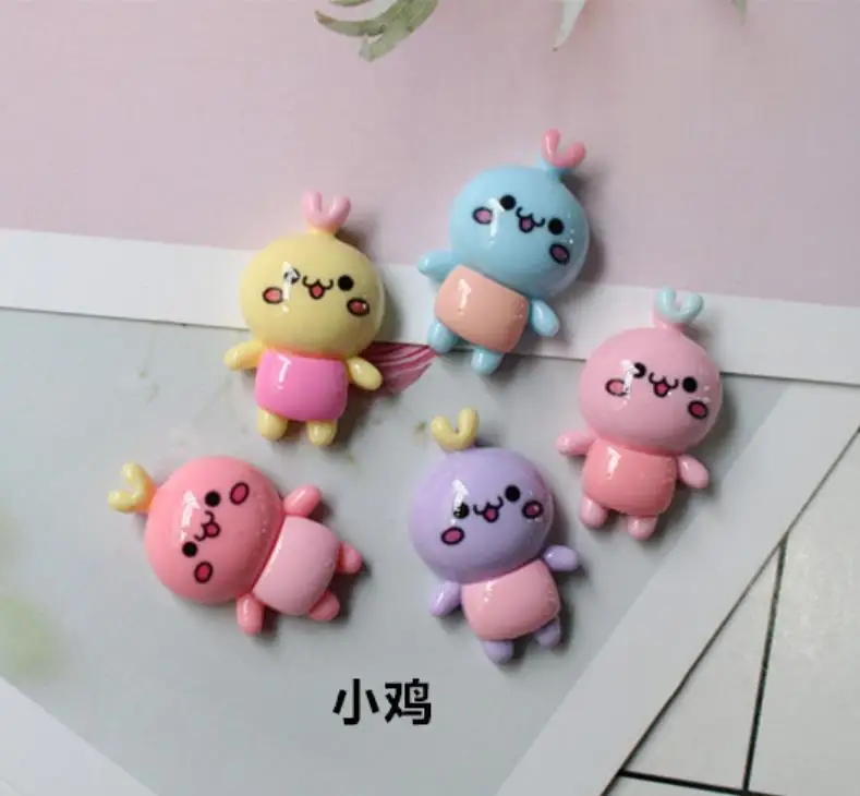 Мультфильм животных смолы цыплят, Пингвины, кошки Kawaii каучуковый кабошон с плоским основанием для волос Лук центр DIY детей аксессуары для волос - Цвет: .