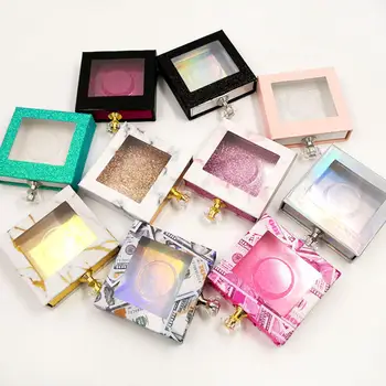 

Portable 10 Color Square drawer Eyelash Packaging Box Diamond Handle Square Eyelash Case Cosmetic Empty Container