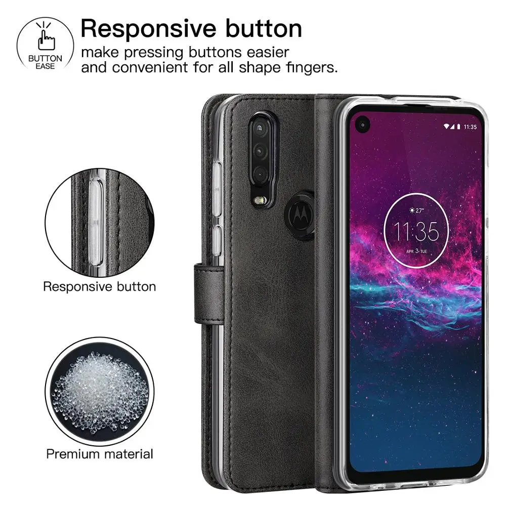 Чехол из натуральной кожи для Motorola Moto One Action Case откидной Чехол-кошелек для Moto One action Card Stand Магнитный чехол-книжка