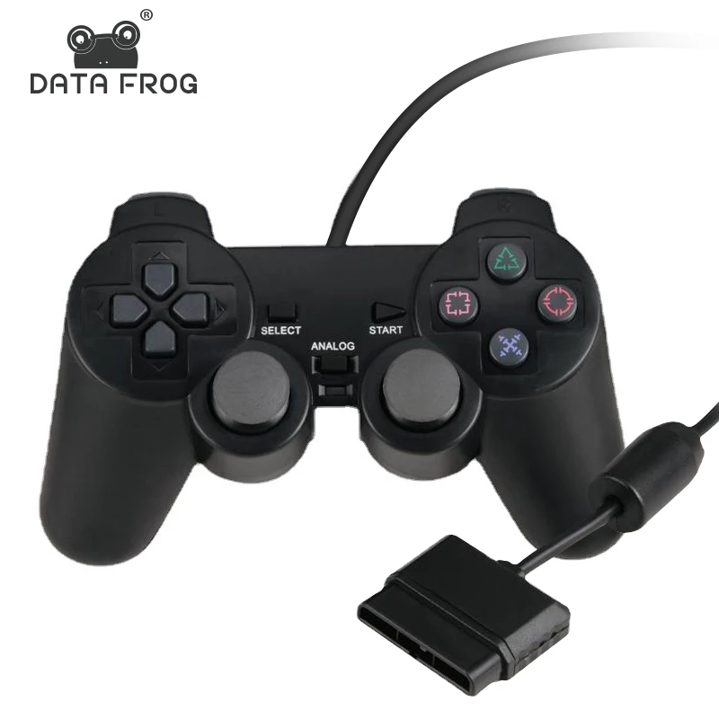 DATA FROG Wired Double Vibration Controller for PS2 Plug and Play Gamepad Joystick for Sony Playstation2 Console Accessories