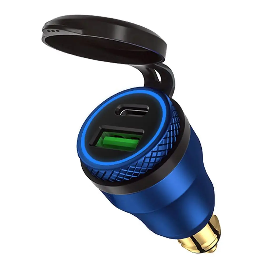 Blue(Blue light) 12V-24V QC3.0 USB Type C PD Fast Charging Power Adapter Charger Hella DIN EU Plug Socket for DUCATI Motorcycle B8 - Название цвета: Blue(Blue light)