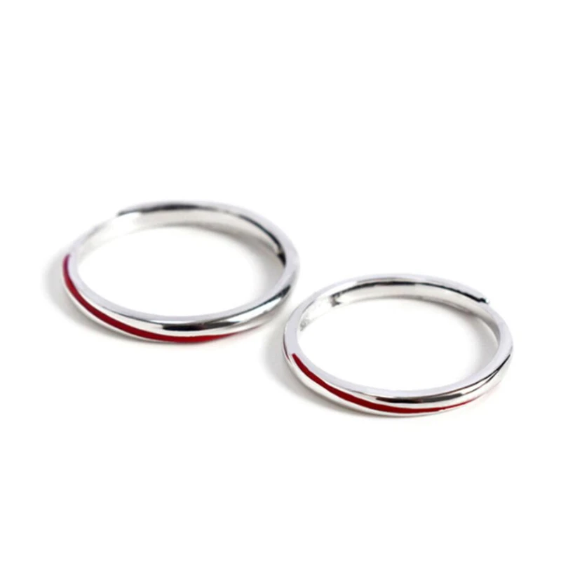 Creative Cute Red Line Couple 925 Sterling Silver Female Resizable Opening Rings RI598 5