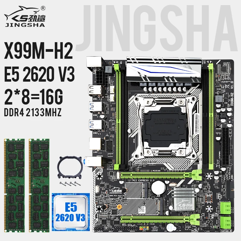Материнская плата Jingsha X99 M H ATX LGA 2011 v3 с E5 2620V3 и 2*8 = 16 Гб DDR4 2133 МГц ECC REG Серверная