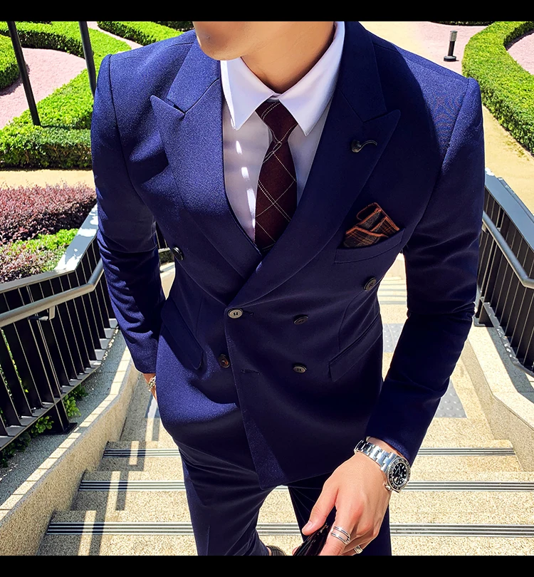 Plyesxale Slim Fit мужской двубортный пиджак свадебные блейзеры Серый Армейский зеленый синий черный белый мужской блейзер Повседневная Q563