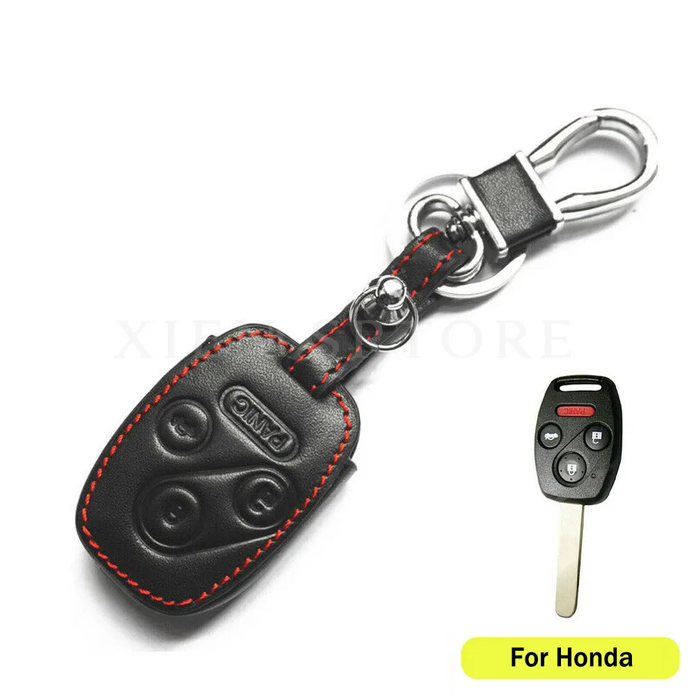 

Black Leather Car Smart Remote Holder Cover Case Shell Holder Fob with Keychain Fit For Honda Accord 4 Buttons Key Accessories