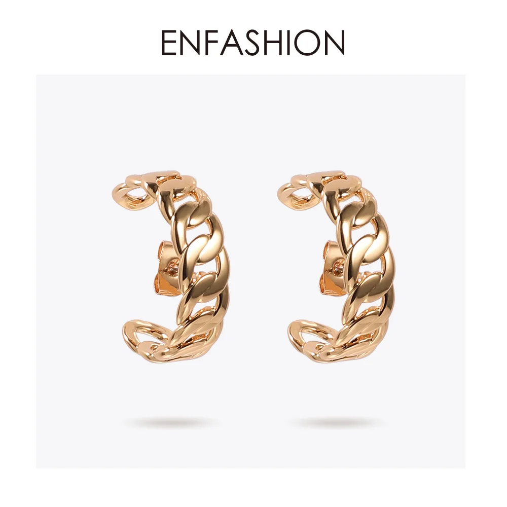 ENFASHION панк звенья цепи серьги гвоздики для женщин аксессуары маленький золотого цвета хип хоп серьги Модные ювелирные изделия Kolczyki E191120 - Окраска металла: Rose gold color