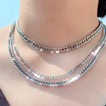 

JJFOUCS Fashion Stainless Steel Wide Flat Chain Necklace for Women Multi-layer Choker Necklace Vintage Punk Statement Jewelry