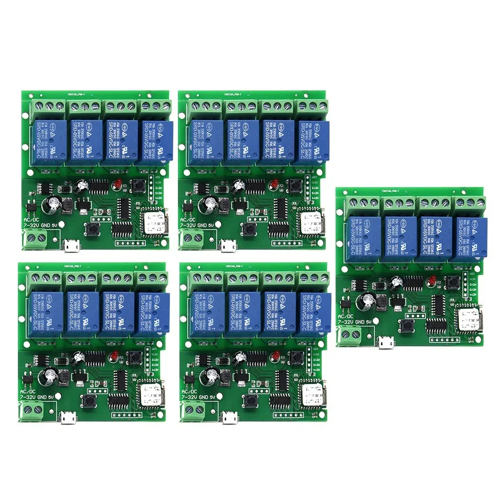 E DC 5V 7-32 в пост 4-канальный WiFi Беспроводной контроль релейного переключателя модуль APP Управление - Цвет: E